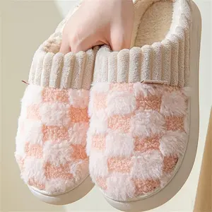 Cotton Slippers for Women Plaid Cuff Warm Fuzzy Fleece Plush Slipper Cozy Memory Foam Cute Soft Women's Home Slippers Indoor Comfort House Slippers - Footwear