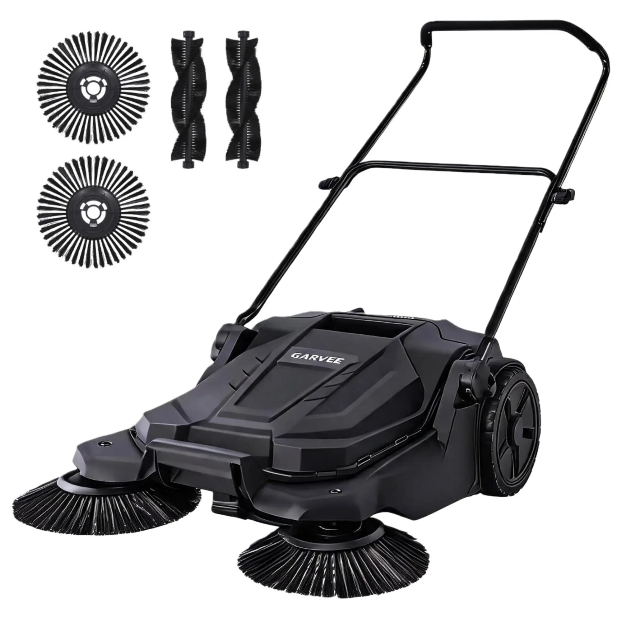 25.6in Manual Push Floor Sweeper, Non-Electric Walk-Behind Sweeper with 5-Gallon Bin & Folding Handle for Garage, Driveway & Patio