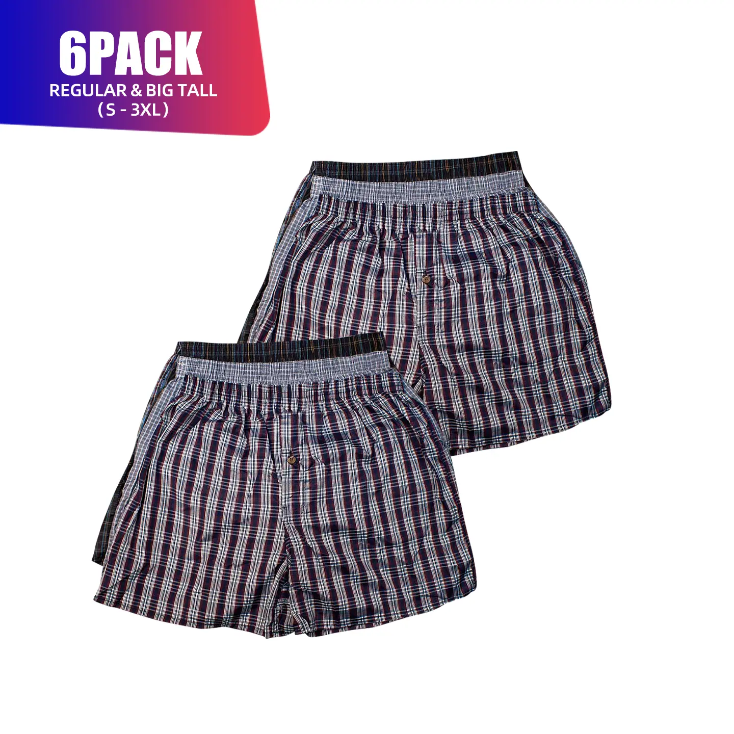 6 Pack Men's 100% Cotton Boxer Shorts Random Mixed Color Relaxed Fit Boxers Breathable Underwear Button Fly Pouch Elastic Waist Undershorts Menswear