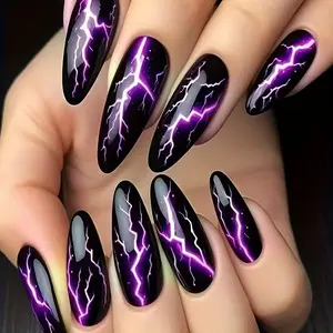 Almond Shaped Medium Length Glossy Nail Tips, Nail Art, 24pcs Ballerina False Nails, Removable Wearable Manicure Set