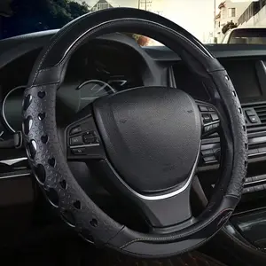Premium PU Leather Steering Wheel Cover with Heart Pattern Anti-Slip Wear-Resistant Universal Fit for All Vehicles All-Season Use Sporty Style Car Interior Upgrade