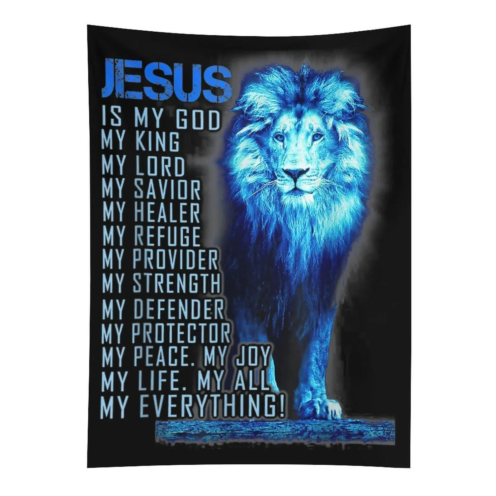 Lion Christian Jesus Wall Tapestry, God King Lord Savior Wall Hanging, Religious Bedroom Living Room Decor