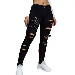 Women’s High-Waist Black Stretch Skinny Jeans, Retro Style, Machine Washable
