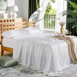 Rayon Derived from Bam_Boo Sheet Set  Size 19" Deep Pocket Cooling Bed Sheets 4 count, Breathable and Silky Soft Bedding Set for Hot Sleepers ( White)