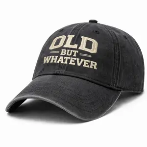 [Made-to-Order] Vintage Washed “Old But Whatever” Cap – Funny Dad Hat, Distressed Black Adjustable Unisex