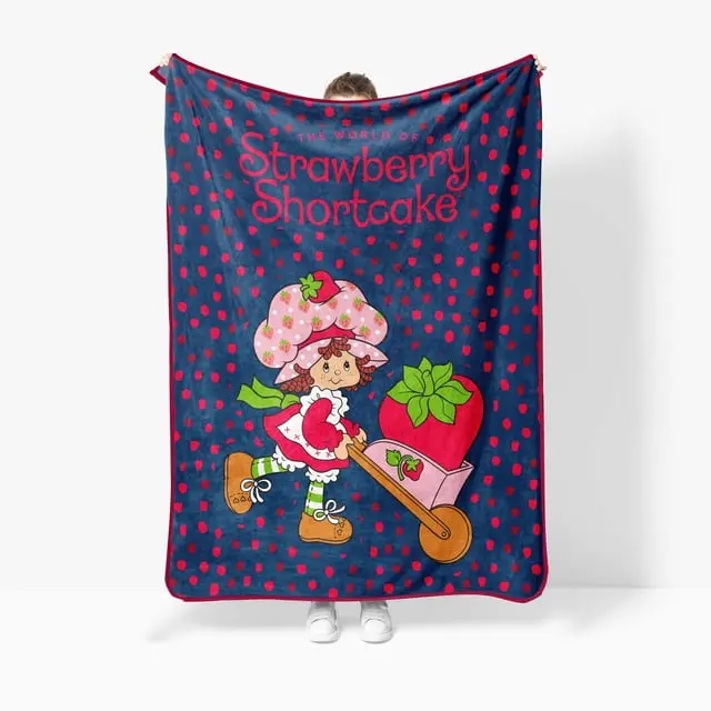 Pink Strawberry Girl Flannel Throw Blanket | Soft Berry Garden Bed Blanket | Cottagecore Vintage Coquette Decor Gift