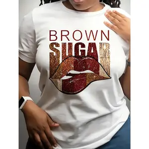 Lip print T-shirt, summer and spring short-sleeved crew neck casual top, women's wear