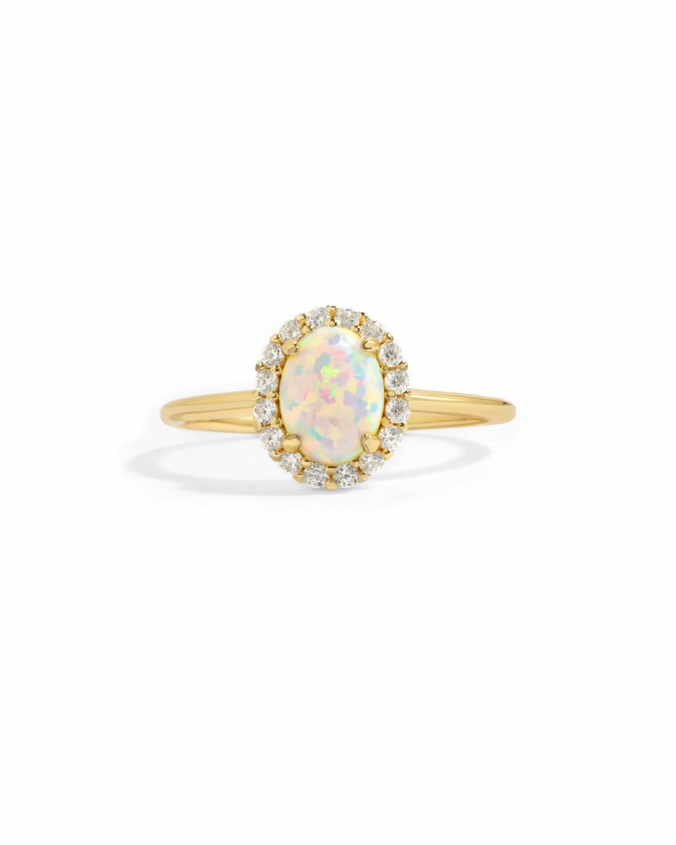 Sami Jewels Oval Opal Ring with Halo Details, Sterling Silver Opal Decorated Ring, 14k Gold Plated, Ideal for Everyday Wear, Lab Opal Stones, Sizes 4-10, Birthstone Jewelry