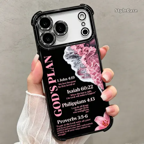 God's Plan Bible Verse Floral Smartphone Case for iPhone 18/17/16/15/14/13/12/11 Pro Max Plus Air, Religious Christian Soft TPU Durable Cover, Handheld Full Body Casing with Shockproof Protection, Full Camera Coverage Protector, Faith Gift (DDSJ260627018)