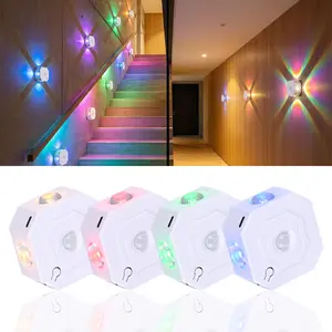 Smart RGB Motion Sensor Night Light, USB Rechargeable LED Wall Lamp, Magnetic Stick-On, Dimmable Ambient Lighting, 7 Color Changing Modes, Battery Powered for Bedroom, Stairs, Hallway, Closet, Entryway, Home Decor, Halloween Christmas Valentine's