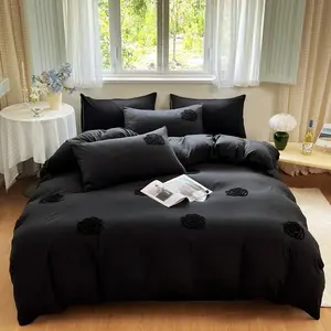 Rose Pattern Embroidery Bedding Set, Including Decorative Duvet Cover & Pillowcase without Filler, Soft Comfortable Bedding Set for Home Bedroom