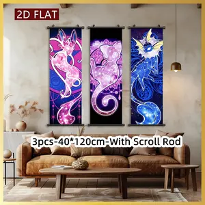 [2D-Flat]3pcs Exquisite Posters Canvas Wall Art Anime Unframed Scroll Hanging Painting, With Scroll Ord Art Decor HD, Pattern for Living Room, Best Gift for Friends, Indoor-Outdoor Decor, Ink HD Fade-Resistant Art