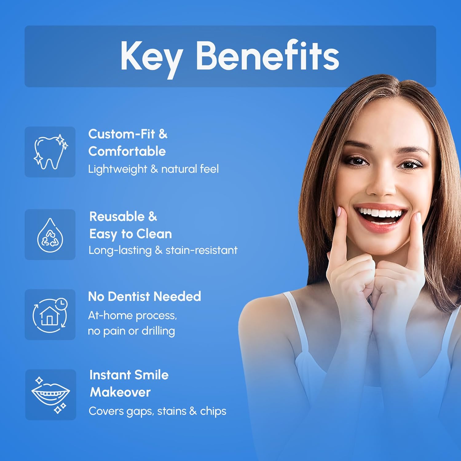 【1-Minute Custom Fit】Adjustable Moldable Perfect Fit Snap-In Veneers Snap-On Teeth No Pain Comfortable Gaps Smile Veneers Natural White Realistic Look Instant Whitening No Dentist Needed For Men & Women