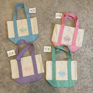 rader joe's Mini canvas tote bags. pastel colors set of 4. blue/pink/purple/mint.