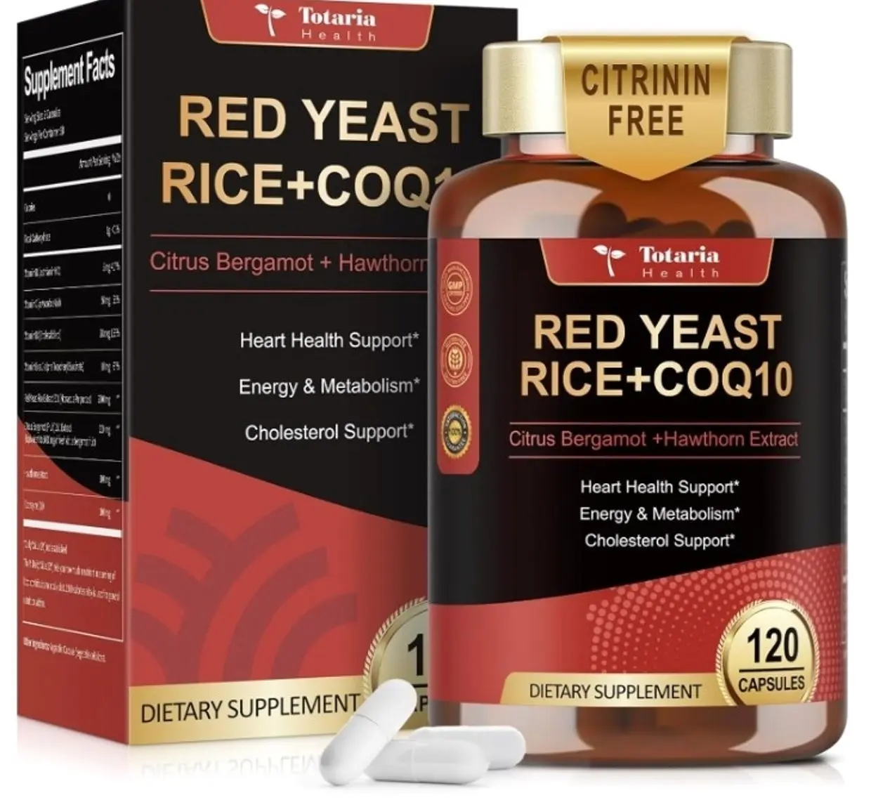 Red Yeast Rice 2,000mg with CoQ10 Supplement - Advanced Healthy Heart & Healthy Cholesterol Levels - Citrinin Free Extract Red Yeast Rice Capsules Plus Citrus Bergamot - Vegan, Non-GMO