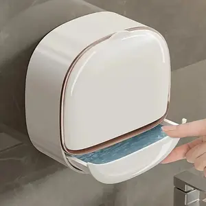 Wall-Mounted Soap Holder with Cover, No-Drill Soap Box, Soap Storage Rack, Soap Dish Holder, Soap Saver, Suitable for Bathroom, Toilet, Kitchen, Bathroom Accessories, Bathroom Supplies