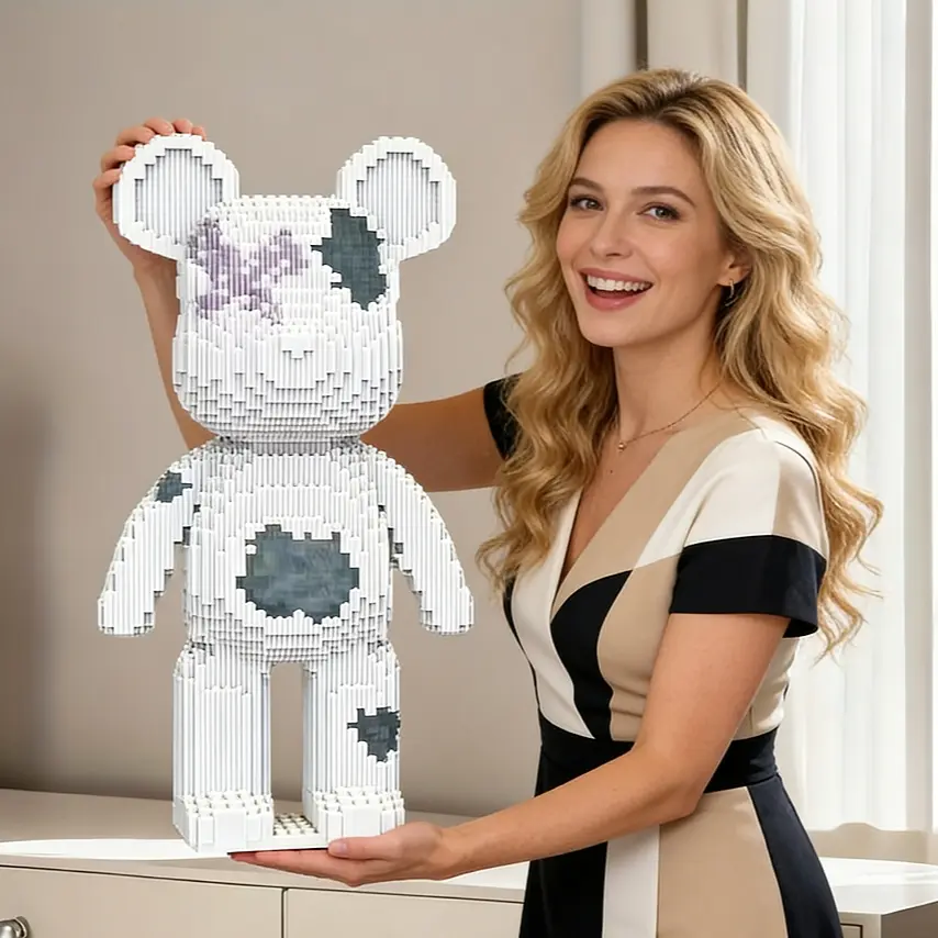 Large Bear 3D Interlocking Puzzle Animal Shape Puzzle Building Block Decoration, Bookshelf Home Office Cabinet Decor, Party Living Room TV Stand Display Gift