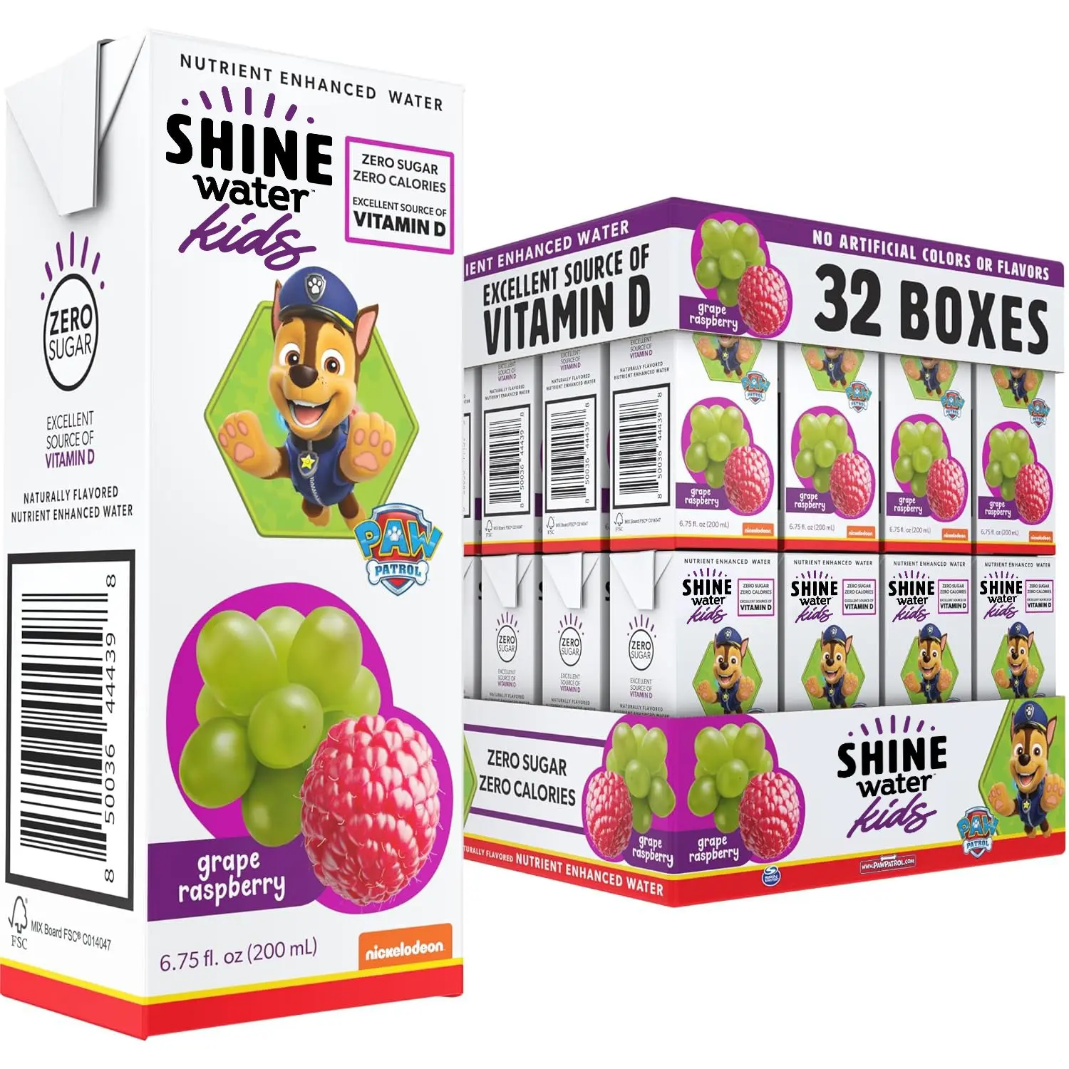 Shine Water x Paw Patrol Youth Naturally Flavored Vitamin D Hydration Beverage Mix, Vegan, Low Calorie, Gluten-Free, Sugar-Free, Drink Packets, 32-Pack