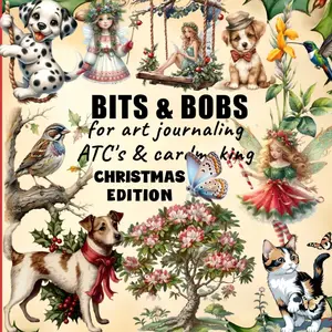 EPHEMERA BITS & BOBS for art journaling Atc's & Cardmaking Christnas edition: 280+ images of Pets, Cats, Dogs, Birds, Trees, Houses, Fairies, ... cardmaking, scrapbooking & ATC, Mixed Media!