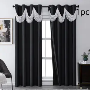 1 Piece Full Blackout Plain Window Curtain, Top Ruffle Hem, Romantic Coated Lining, Suitable for Living Room, Office, Bedroom Decor