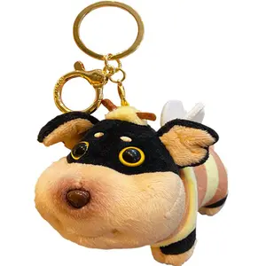 Bling Pet and Creature Bag Charm Keychain - Adorable Plush Dog Design with Gold Ring and Secure Clip for Easy Attachment