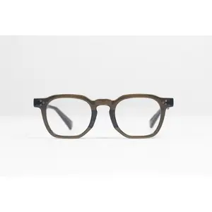 Courtloren Defiant Olive Angular Square Frame Geometrical Design with Clear Lenses for Indoor Wear and Blue Light Protection
