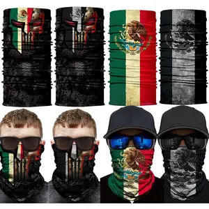 Mexican Flag Skull Face Scarf Breathable Neck Gaiter Tube Balaclava Dust-Proof Windproof UV Headwear for Cycling Hiking Camping Climbing Fishing Hunting