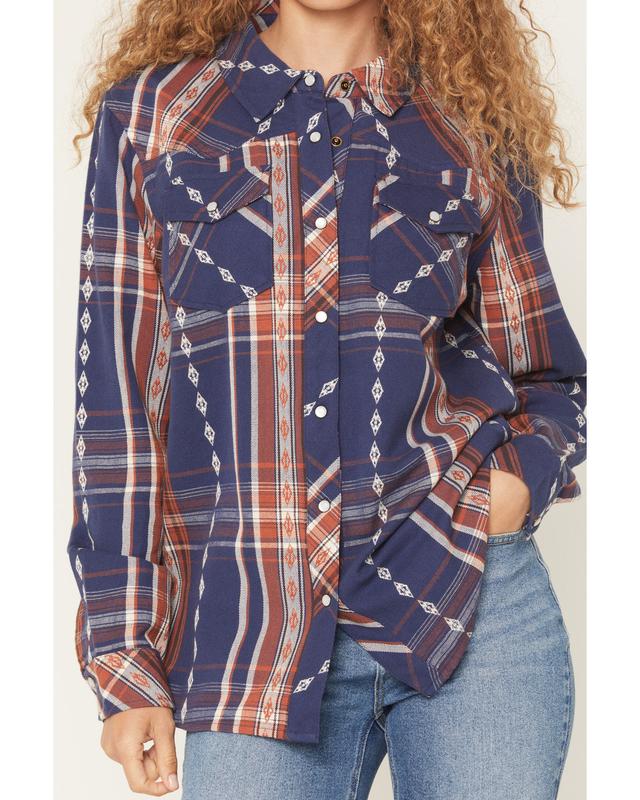 Glenmond Dobby Plaid Print Long Sleeve Snap Flannel Shirt