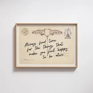[UNFRAMED POSTER] Always Find Time Positive Affirmation Poster: French Vintage Postcard Printable Happiness Quote Print, Shabby Chic Boho Decor