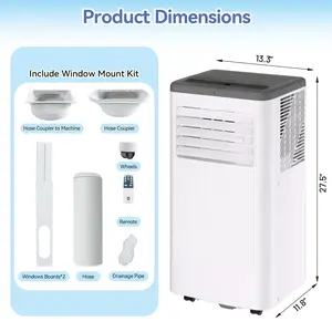 8,000 BTU Portable Air Conditioners,3-In-1 Free Standing Cooling AC,Evaporative Air Cooler,3 IN 1 Portable AC Unit with Remote Control/LED Display/24Hrs Timer/Window Installation Kit,White