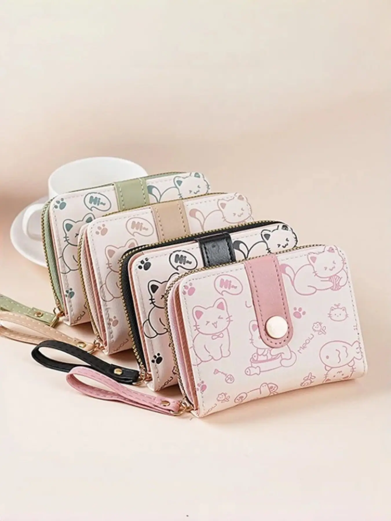 Cute Cat Pattern Women's Mini Wallet, Small Zipper Coin Purse, Multiple Card Slots, Lightweight Portable, Large Capacity, Ideal Gift
