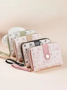Cute Cat Pattern Women's Mini Wallet, Small Zipper Coin Purse, Multiple Card Slots, Lightweight Portable, Large Capacity, Ideal Gift