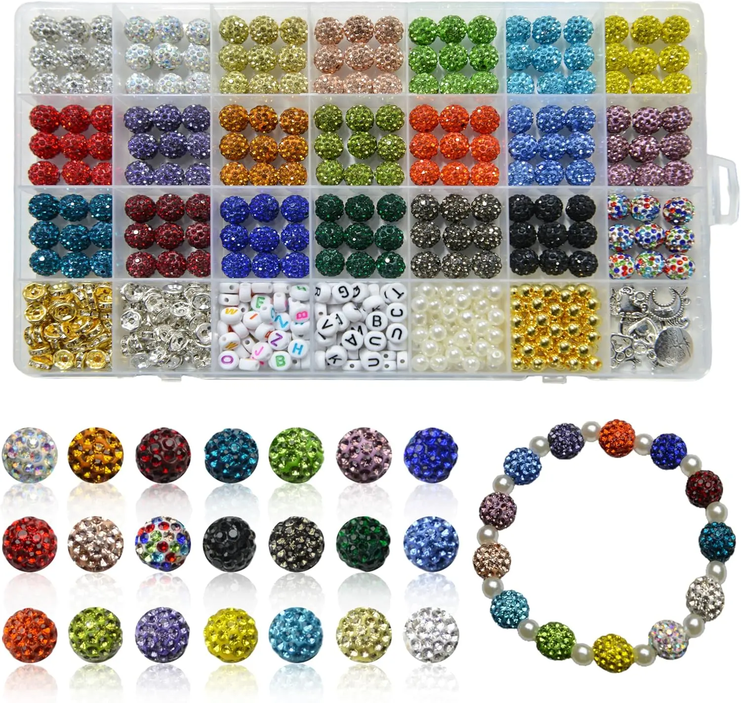 501 count Rhinestone Bead Kit for Bracelet, 10mm Sparkle Clay  Beads for  Making, 21 Colors Shiny Disco Ball Beads for Crafts Baseball Necklace  Earrings DIY Decoration