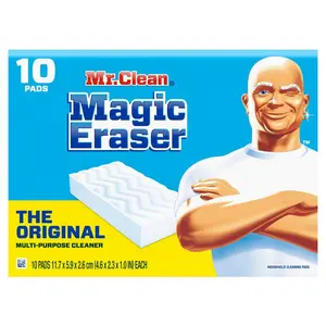 Mr. Clean Original Magic Eraser All Purpose Cleaner Sponge (10 CNT), Removes Tough Scuffs and Stains from Walls, Baseboards, and Light Switches, The Ultimate Tool for Bathroom Tile and Kitchen Surfaces, Just Add Water, From Sneakers to Oven Doors