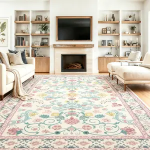 【Back to School】【Moving Season】EIKIONE Traditional Oriental Floral Rug Non-Toxic Soft Anti-Slip Sizes 4x6-10x14 for Bedroom Living Room Nook Waterproof Stain-Resistant Easy Clean Distressed Geometric Solid Craftsmanship US Fast Shipping After-Sales s