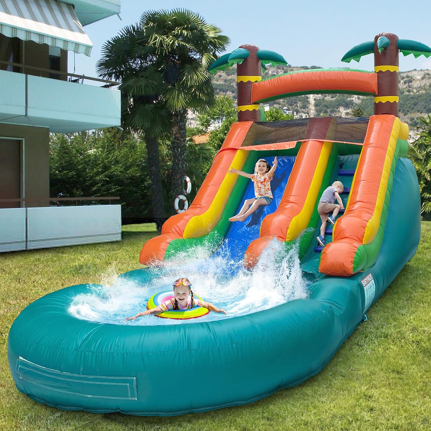 Water Slide Commercial, 21FT Big Water Slide for Kids and Adults with Powerful 950W Blower & Water Tube,100% Commercial Grade PVC Inflatable Adult Water Slides with Splash Pool (Green, 21x12x9FT)