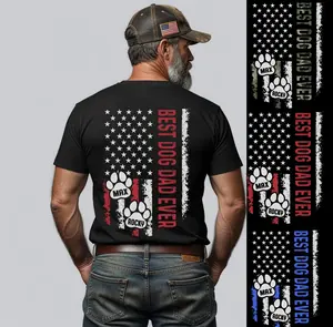 Custom Best Dog Dad Ever T-Shirt, Personalized Dog Paw American Flag Shirt, Pet Father Graphic Tee Gift for Dog Lovers Men, 4th Of July