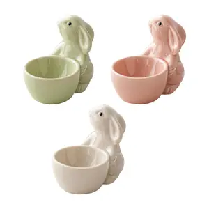 Ceramic Egg Cup Display Easter Tabletop Figurine Home Decor Kitchen Utensils Bunny Egg Stand for Hard Boiled Eggs Egg Holder
