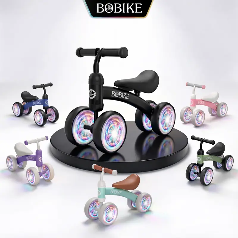 #BackToSchool Baby Balance Bike Toy - BPA-Free 4-Wheel No-Pedal Toddler Tricycle, Foldable Unisex Walker for 6-24 Months with 135° Steering Limit, Sidefall Guard, Closed Non-Slip Wheels, Colorful Indoor-Outdoor First Birthday Gift (Baby Toys Category)