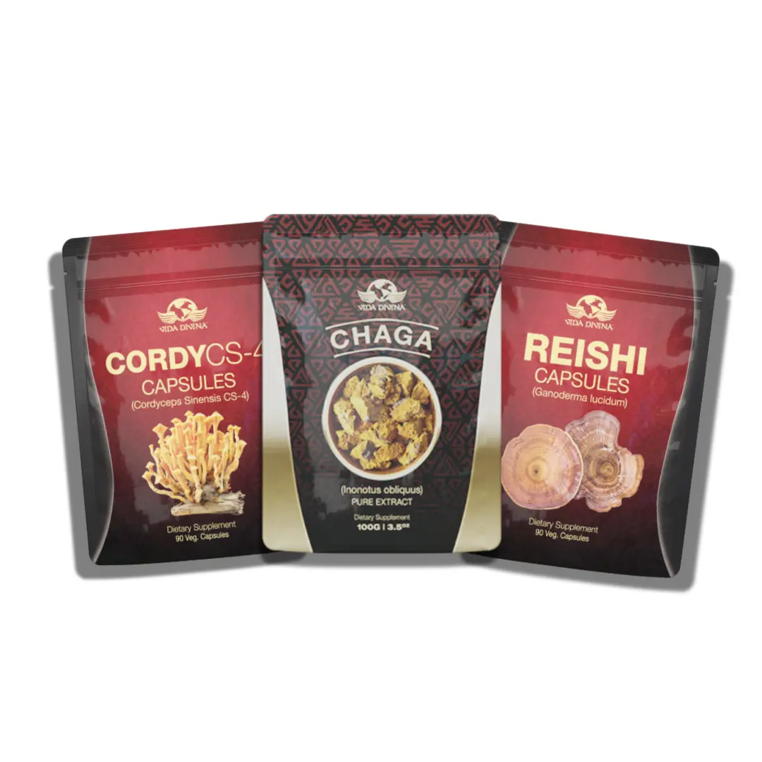 Vida Divina Cordyceps Reishi & Chaga Capsules Natural Energy Boost Vitality Support Daily Wellness Easy Take-with-Food Format