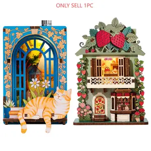 Fridge Magnet DIY Book Nook Kit, 3D Puzzle Toy, Dollhouse Shop Animal Mini House, Creative Assembly Model, Decorative Furniture