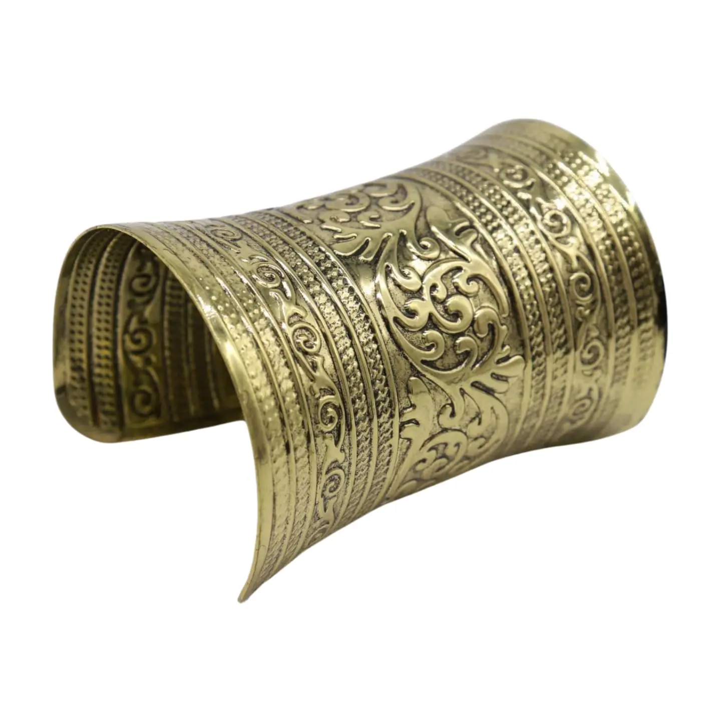 Women Fashion Jewelry Long Metal Cuff Bracelet Rusty Antique Gold Color Filigree