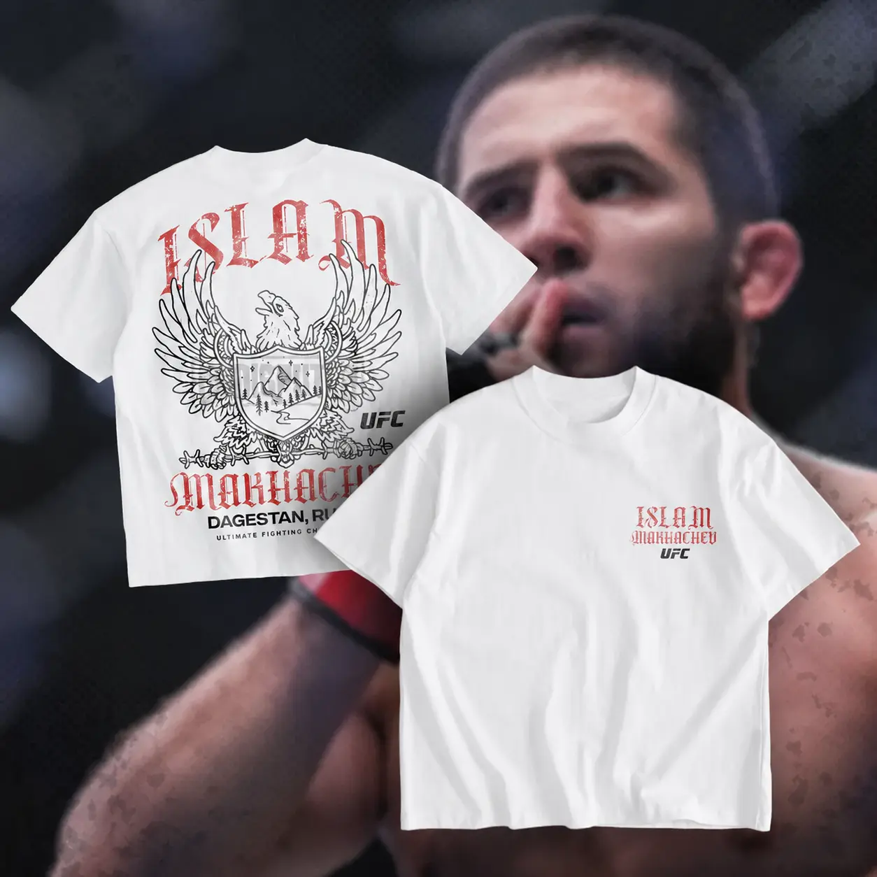 Islam Makhachev Eagle Heavy Cotton T-Shirt UFC Islam Makhachev Graphic Tee UFC Combat Sports Fan Shirt MMA Fight Night Shirt Gift for Men Women American Made Fightwear - Menswear