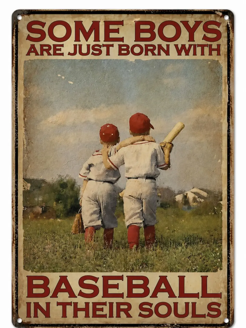 8x12in Metal Baseball Aluminium Tin Sign - Teenager Back View Artistic Print "Some Boys Are Born with Baseball in Their Souls", Retro Throwback Home Decor, Man Cave Photo Wall Plaque, Home Supplies Gift, Baseball Home Signs