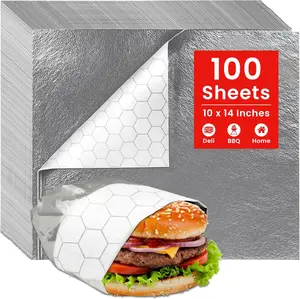 100 Sheets - Sandwich Wrapping Paper Sheets With Foil Backing - Burrito Wrappers Sandwich Paper Wraps - Food Wrapping Deli Wraps - 10.5 x 14 Inches