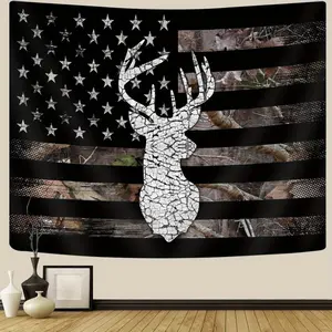 Western Tapestry Black White American Flag, Country Deer Hunting Camo Tapestries for Men Guys Room Decor, Tapestry Wall Hanging Poster Blanket College Dorm Cool Indie Room