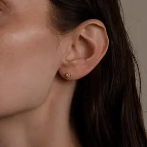 Medium Diamond Bezel Flatback Studs by Caitlyn Minimalist - Dainty Everyday Diamond Stud Earrings in Gold & Silver - Minimalist Jewelry - Gifts for Her