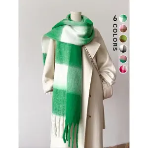 Women's Colorblock Gingham Pattern Tassel Decor Scarf, Casual Soft Warm Shawl for Fall & Winter, Fashion Accessories for Women & Girls