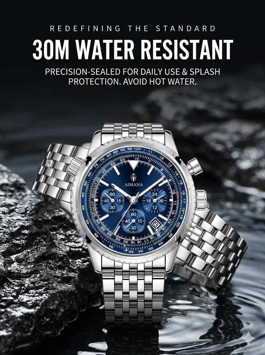 Swiss Luxury Men's Chronograph Watch - Multifunctional Business Quartz Watch, Luminous & Waterproof with Date Display