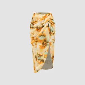 Cider [size 2-10] Satin Mid Rise Abstract Ruched Midi Skirt SwimWeek